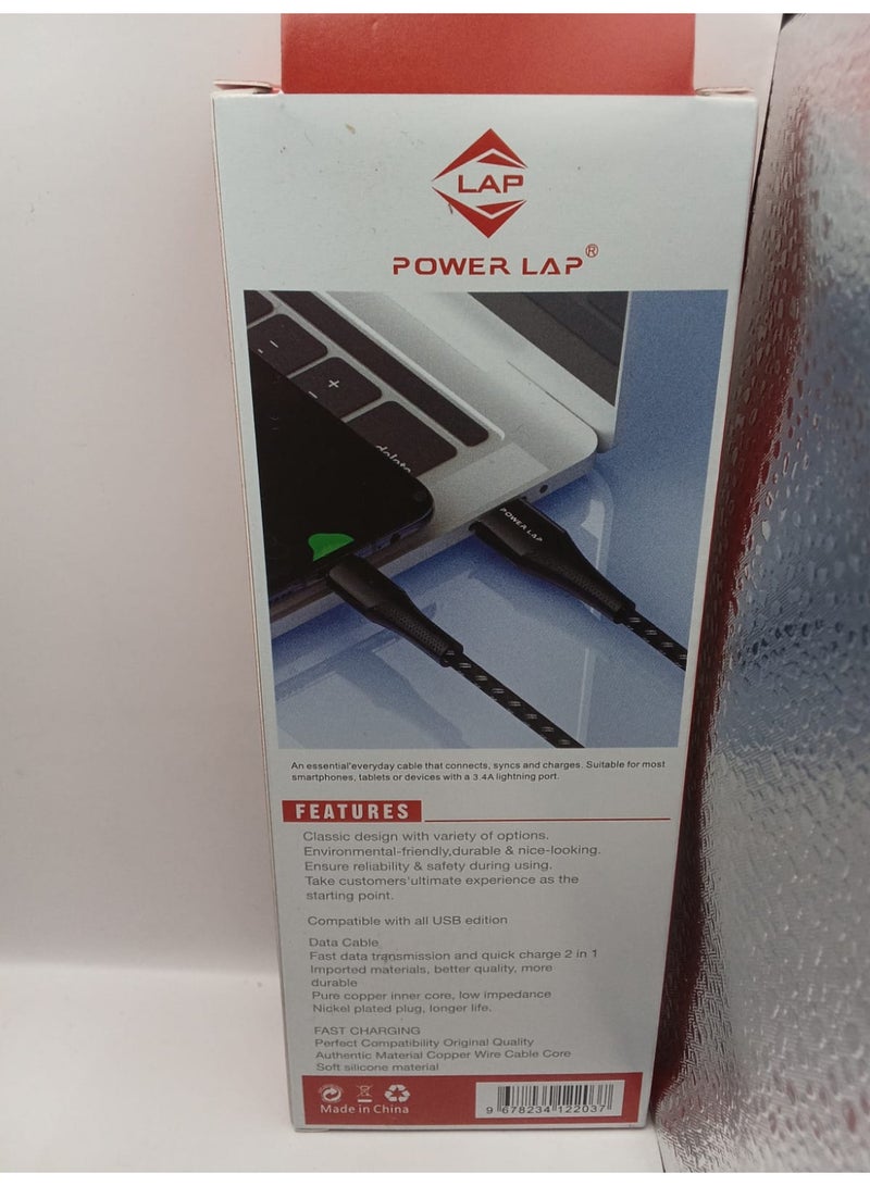 POWER LAP FAST CHARGING CABLE 1M USB TO LIGHTNING PL-203 - Image 1